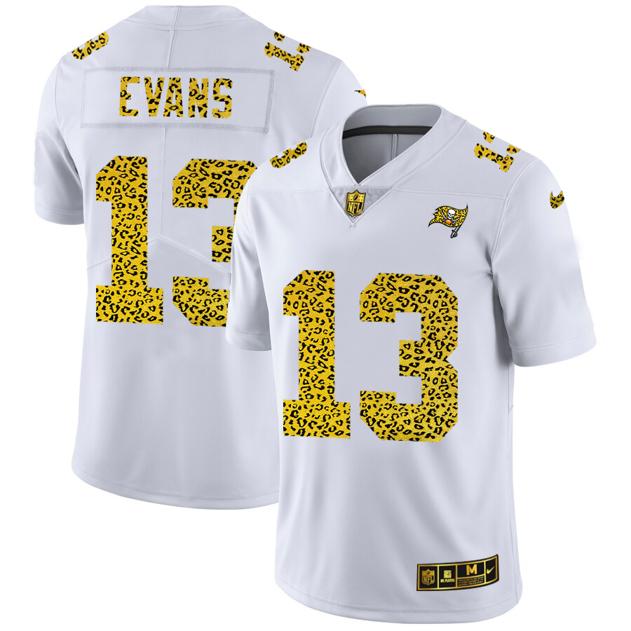 Custom Tampa Bay Buccaneers 13 Mike Evans Men Nike Flocked Leopard Print Vapor Limited NFL Jersey White